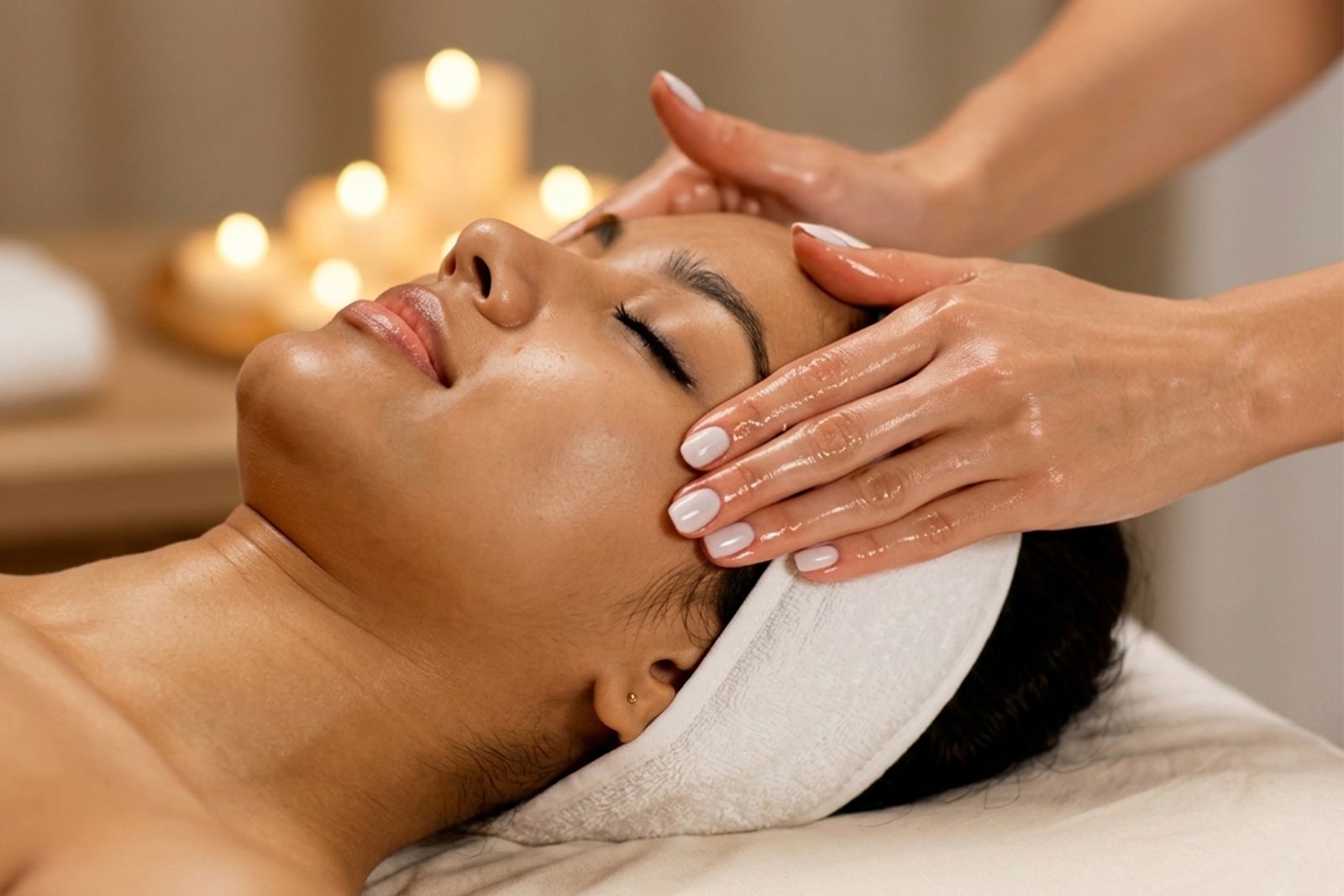 Therapist preparing oils and towels